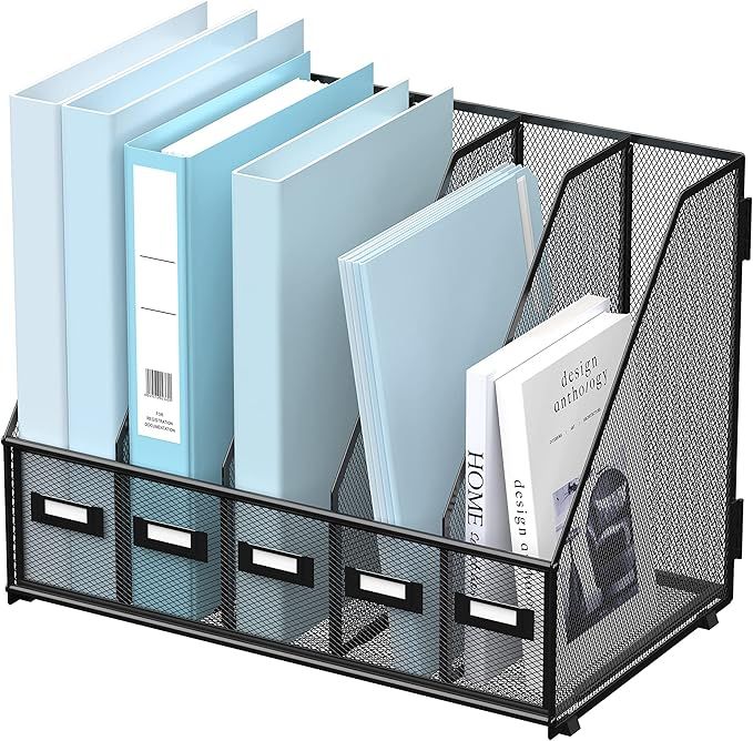 SUPEASY Desk Organizers Metal Desk Magazine File Holder with 5 Vertical Compartments Rack File Or... | Amazon (US)