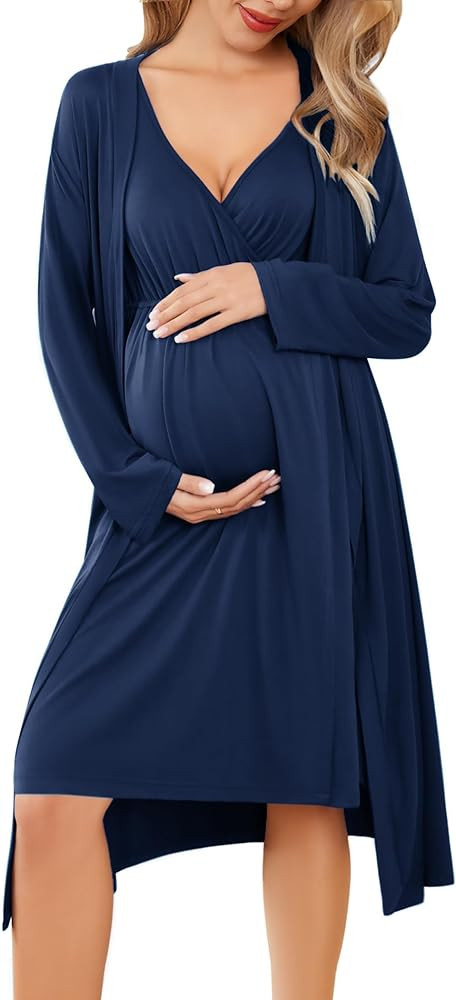 Ekouaer Maternity Nursing Gown and Robe Set Labor Delivery Nursing Nightgowns for Breastfeeding P... | Amazon (US)