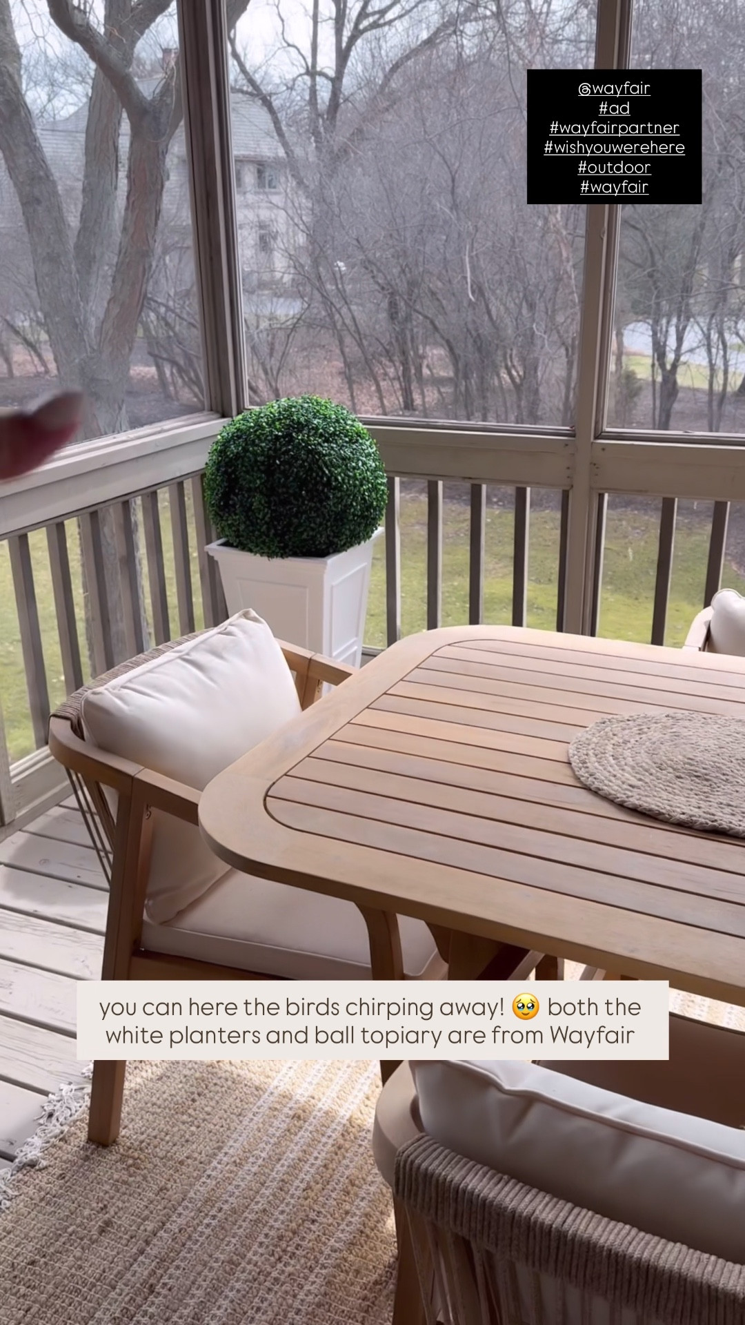 #ad the snow is melting away and spring is here!! 🌷prepping my outdoor screened deck for spring and summer with @wayfair finds! I’m so excited to get to enjoy this outdoor space with my boys, we just love eating out here. 🥹

here’s the Wayfair home finds I am loving:
+ white planters
+ Large jug vase
+ Faux flowers
+ faux topiary balls
+ jute oval table runner
+ my dining set is also from Wayfair! 🤯🙌🏼

 #wayfairpartner #wishyouwerehere #outdoor #wayfair 