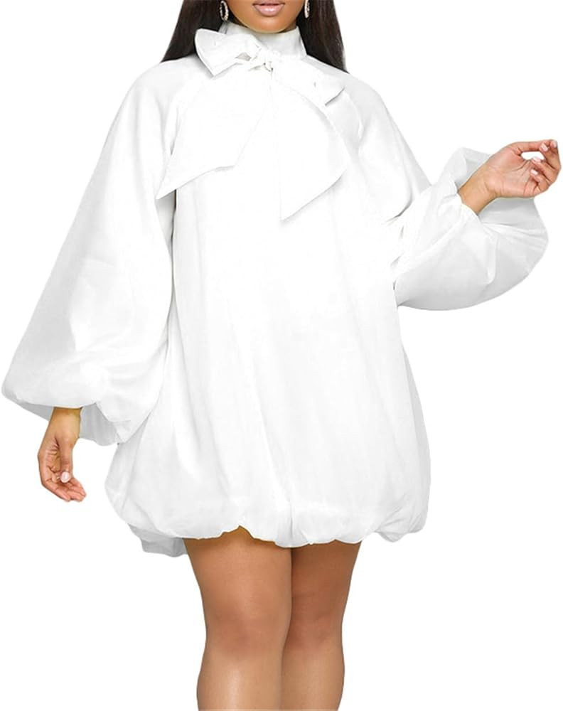 Womens Sexy Long Lantern Sleeve Turtleneck Bowknot Chiffon Bodycon Party Clubwear Dress | Amazon (US)