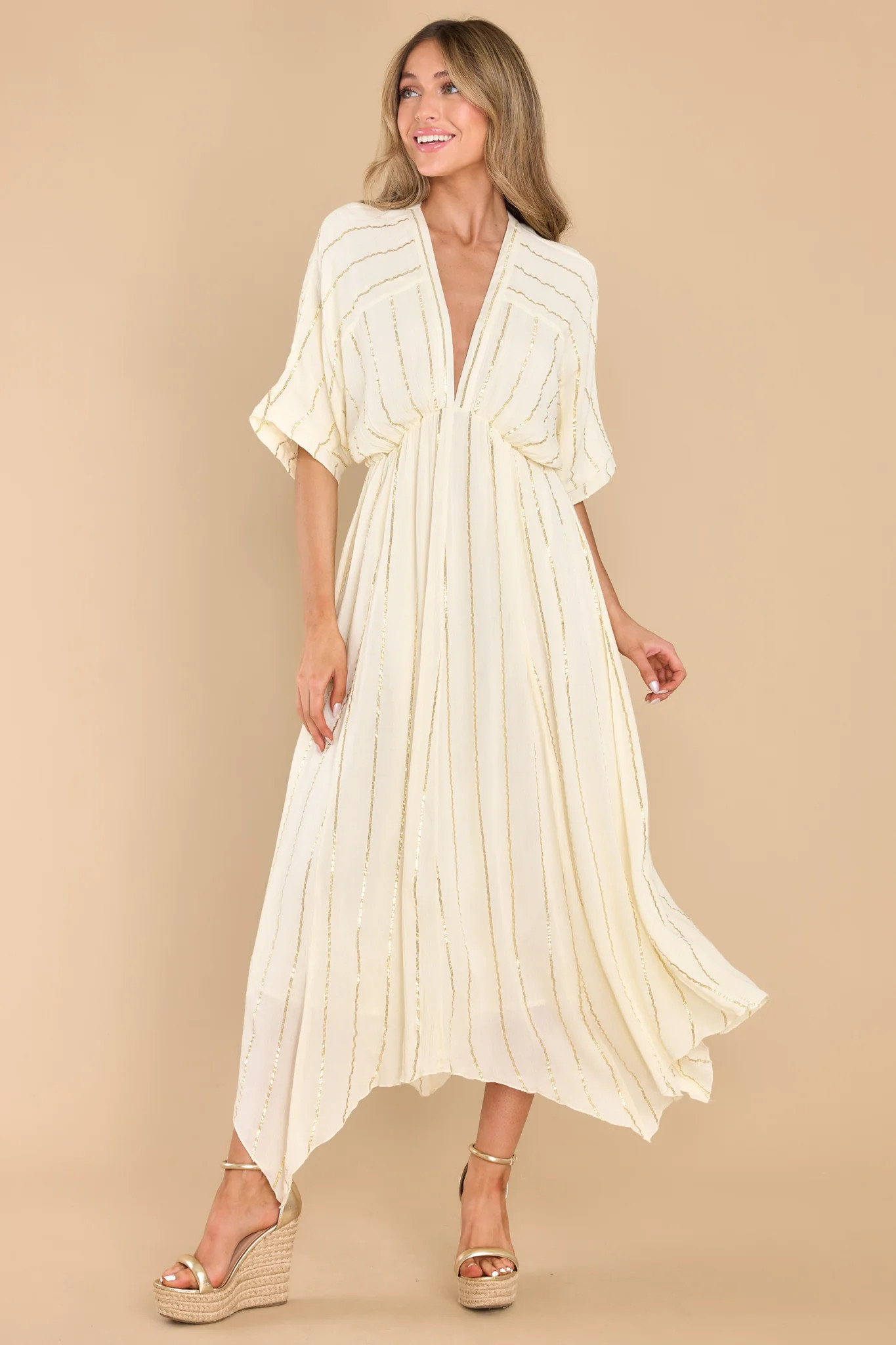 Always Shimmering Ivory Maxi Dress | Red Dress 