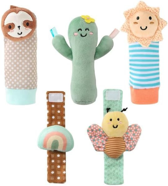 The Peanutshell Sock Rattles Set of 5 - Girl Boy Rattle Socks, Baby Toys 0-6-12 Month, Animal New... | Amazon (US)