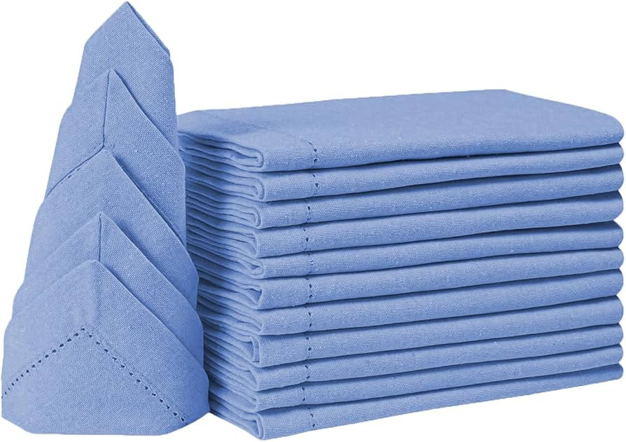 Bedding Craft Cotton Cloth Dinner Napkins Set of 12 – 18x18 Water Blue Hemstitched – Soft Dur... | Amazon (US)