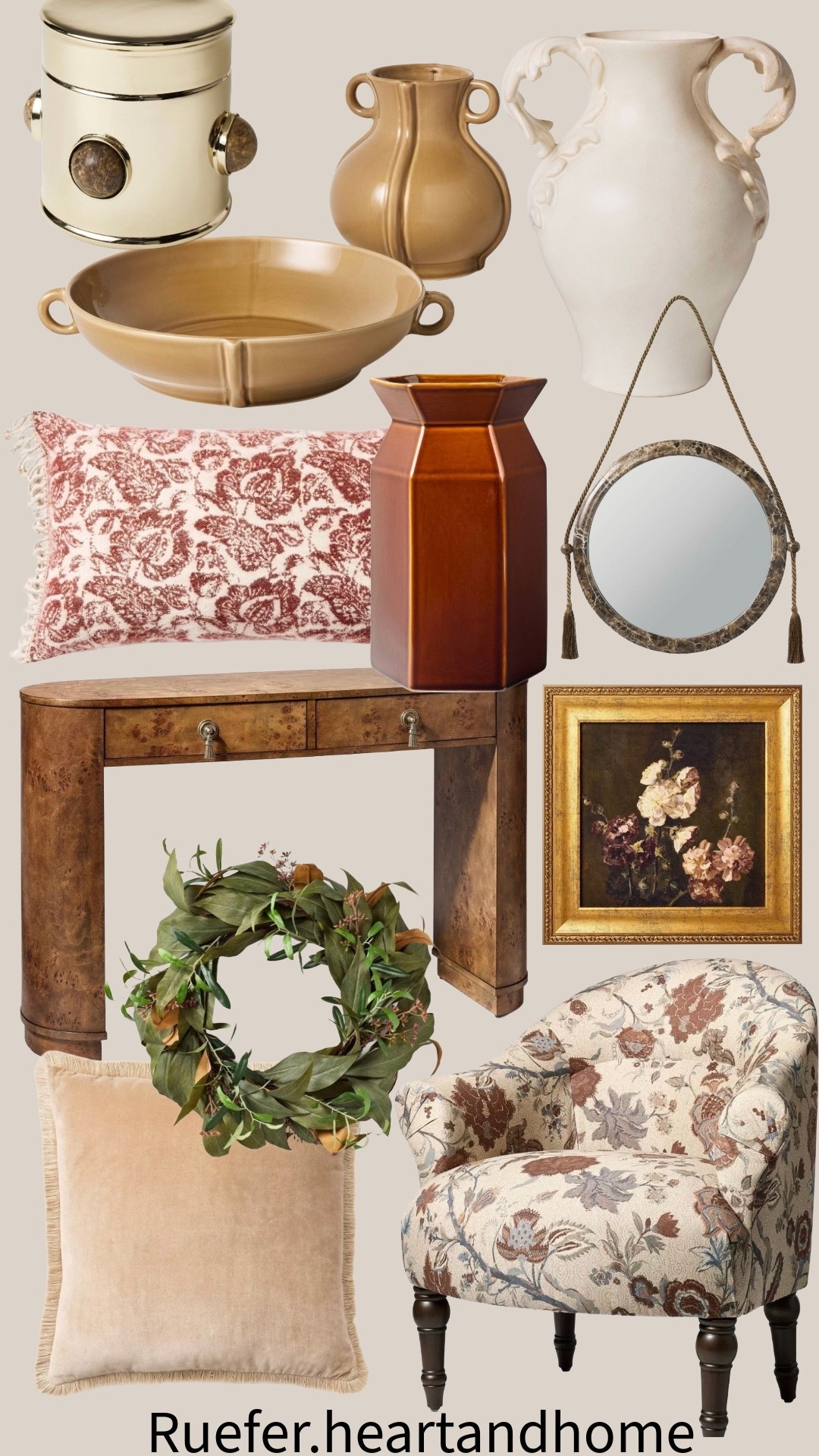 Really pretty new Target home decor  from Studio McGee. Art, pillows, mirror, wreath, furniture, vase, basket, tray