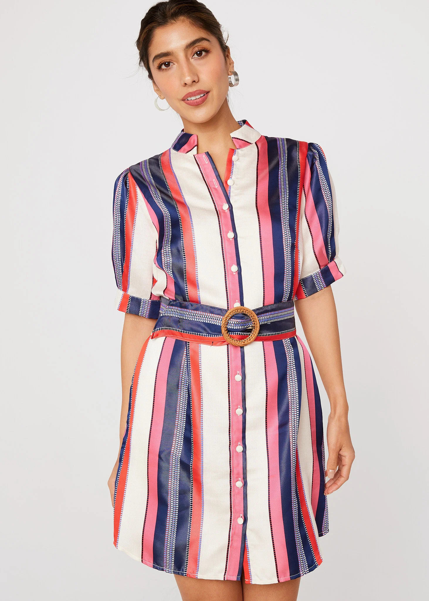 Georgina Dress Carnation Coastal Stripe Jacquard | Abbey Glass