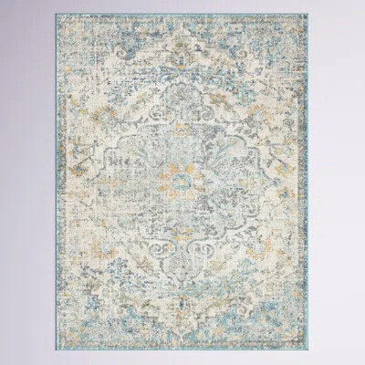 Hillsby Oriental Ivory Cream/Teal/Yellow Area Rug | Wayfair North America