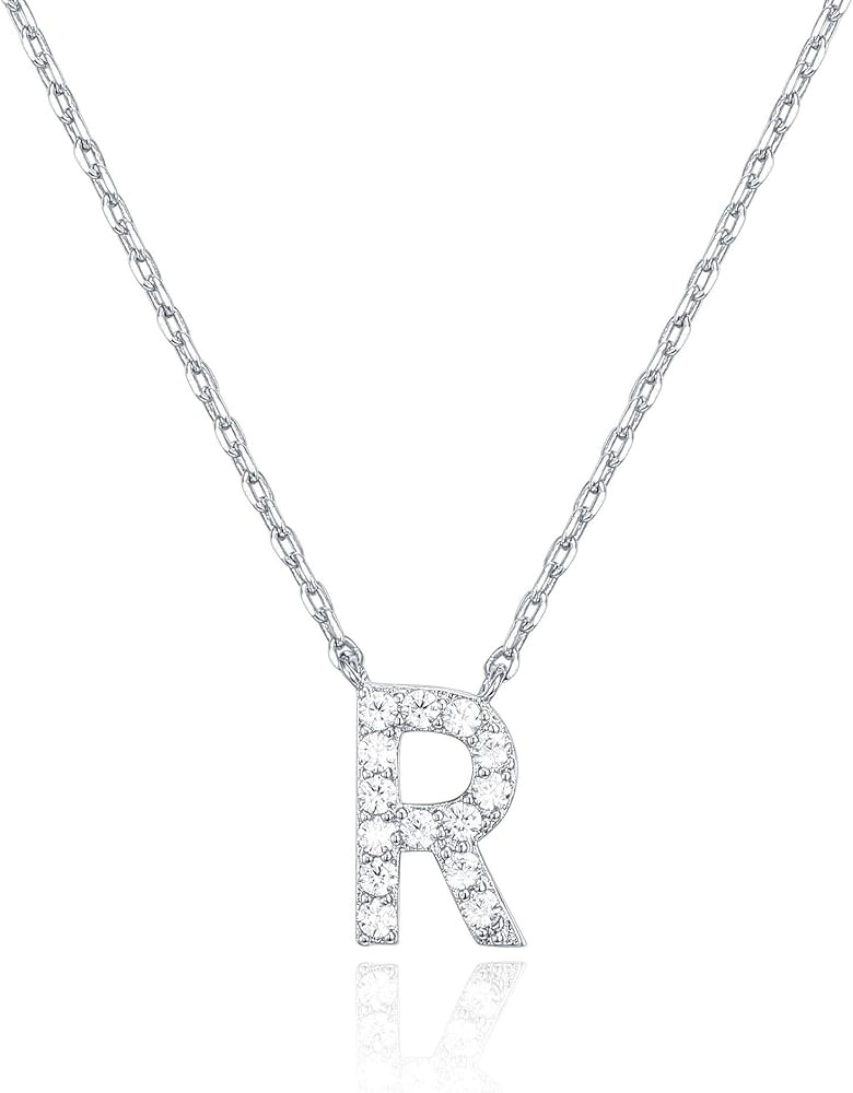 PAVOI 14K White Gold Plated Cubic Zirconia Initial Necklace | Letter Dainty Necklaces for Women | Amazon (US)