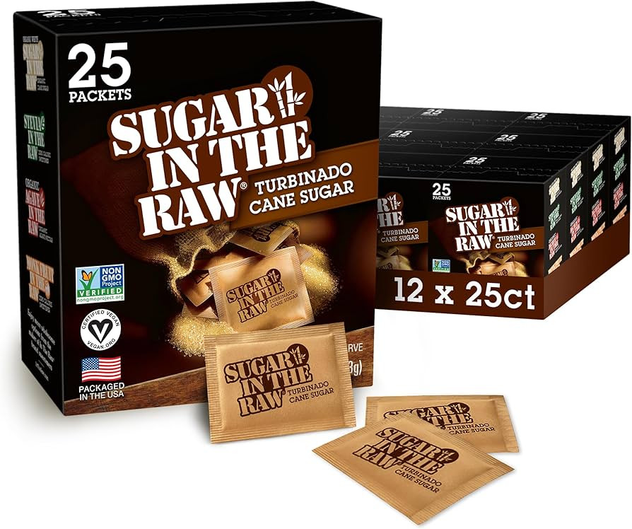 Sugar In The Raw Turbinado Cane Sugar Packets, 25 Ct Box, 12 Pack, Pure, All-Natural Turbinado Su... | Amazon (US)