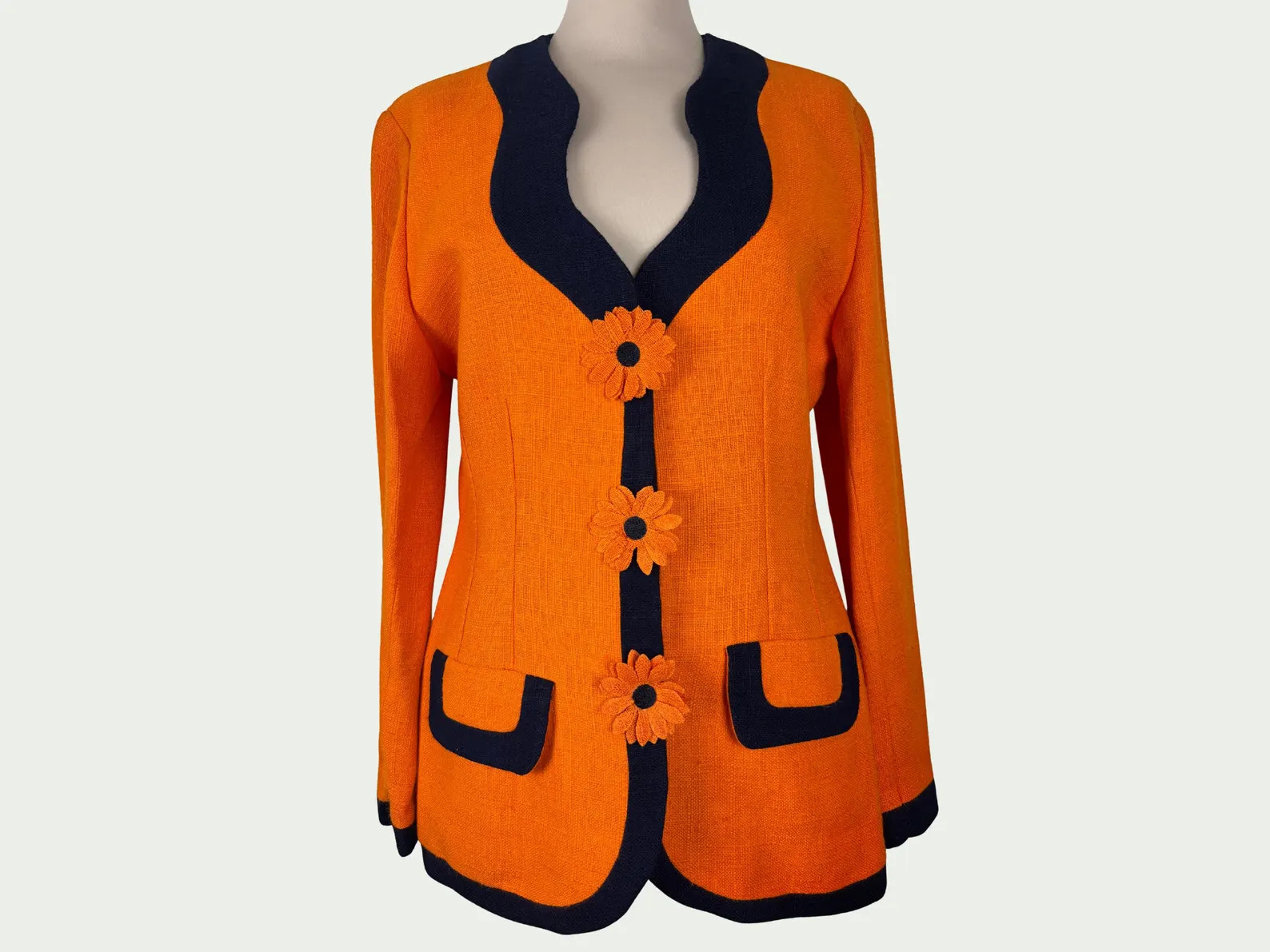 Funny Vintage Jacket From the 80s/90s, Orange, Flower Buttons, Great Collar, From a Parisian Bout... | Etsy (US)