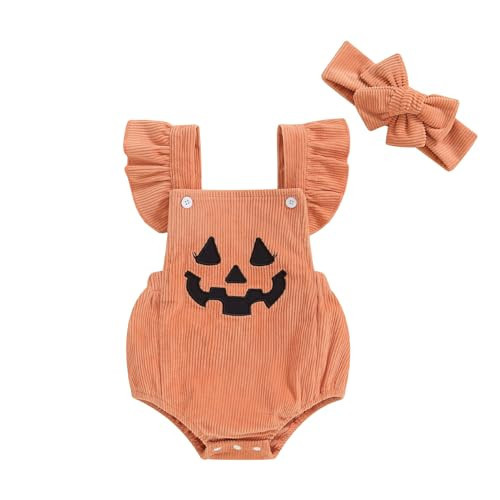 FIOMVA Halloween Baby Clothes Newborn My First Halloween Baby Girl Outfit Infant Ghost Ruffle Romper Fall Winter Clothes (C Halloween Romper Orange,6-12 Months) | Amazon (US)