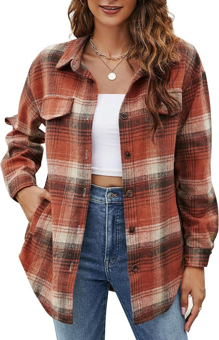 Blooming Jelly Womens Flannel Plaid Shirt Button Down Long Sleeve Shackets Winter Jackets 2023 | Amazon (US)