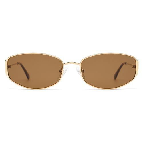Appassal Retro Oval Sunglasses for Women Men Hexagonal Rectangle Metal Frame Sun Glasses AP3625,Gold/Brown | Amazon (US)