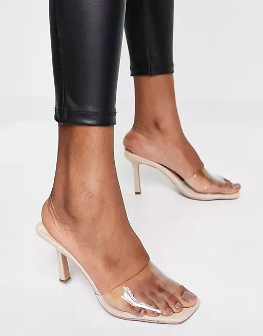 Qupid clear heeled mule sandals in beige | ASOS (Global)