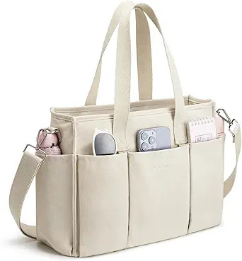 G4Free Canvas Tote Bag with Pockets, Medium Size Crossbody Work Tote Bag for Women Zipper Closure | Amazon (US)