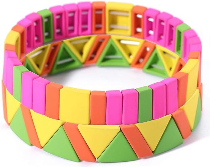 TEAMER Fashion Enamel Tile Bracelet Set Women Men Stackable Alloy Multicolor Rainbow Bangle Paint... | Amazon (US)