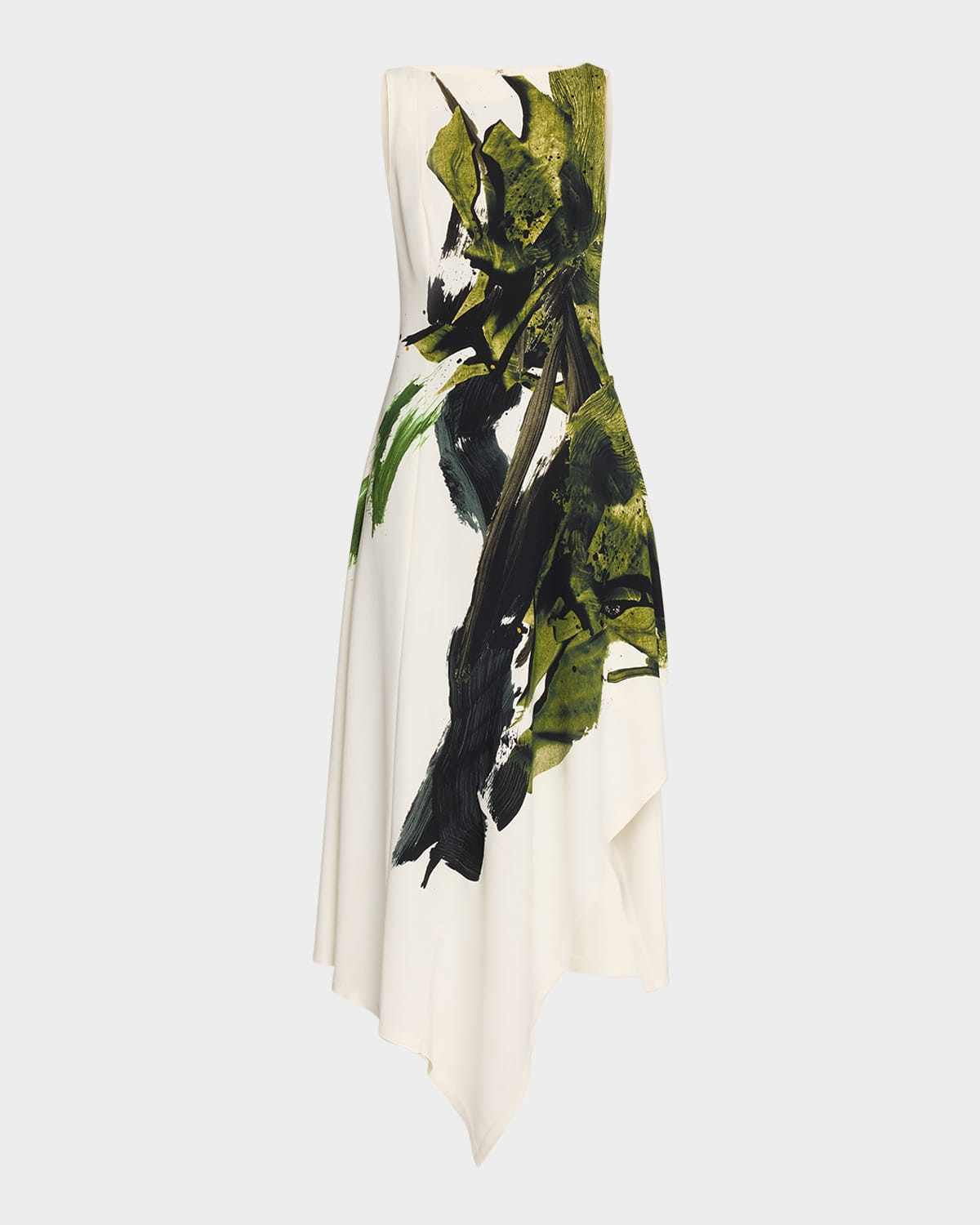 Brushstroke Boatneck Fit-Flare Crepe Dress | Neiman Marcus