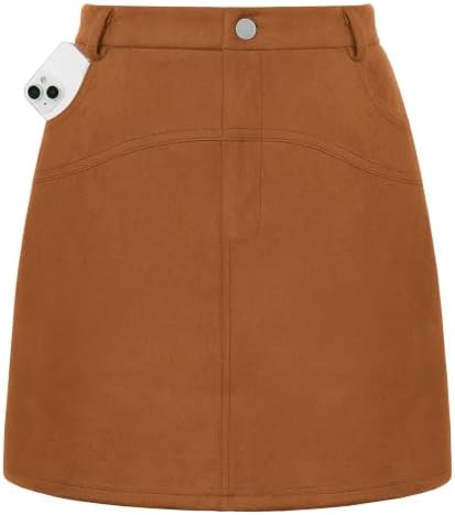 Kate Kasin Women Suede Mini Skirt, High Waisted Pencil Skirt with Pockets | Fall Winter Skirts 20... | Amazon (US)