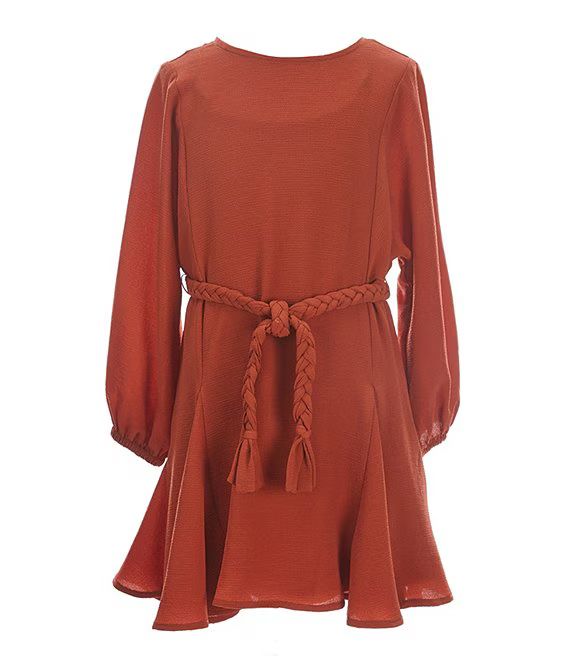 GB Girls Big Girls 7-16 Long Sleeve Braided Tie-Waist Ruffled Hem Dress | Dillard's | Dillard's