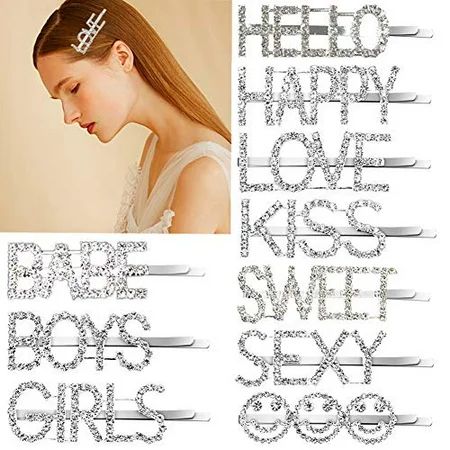 10 PCS Crystal Letter Hair Clips English Words Hairpin Simple Word Bangs Handmade Luxury Barrette Sl | Walmart (US)