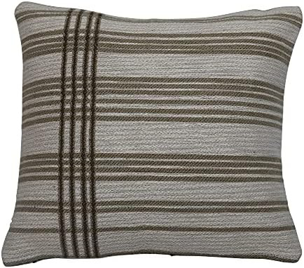 Creative Co-Op 18" Square Woven Cotton Jacquard Stripes Pillow, Green | Amazon (US)