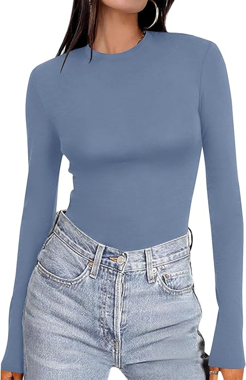 Ekouaer Women's Long Sleeve Shirts Tight Fitted Tops Crewneck Underscrubs Tee Lightweight Basic T... | Amazon (US)