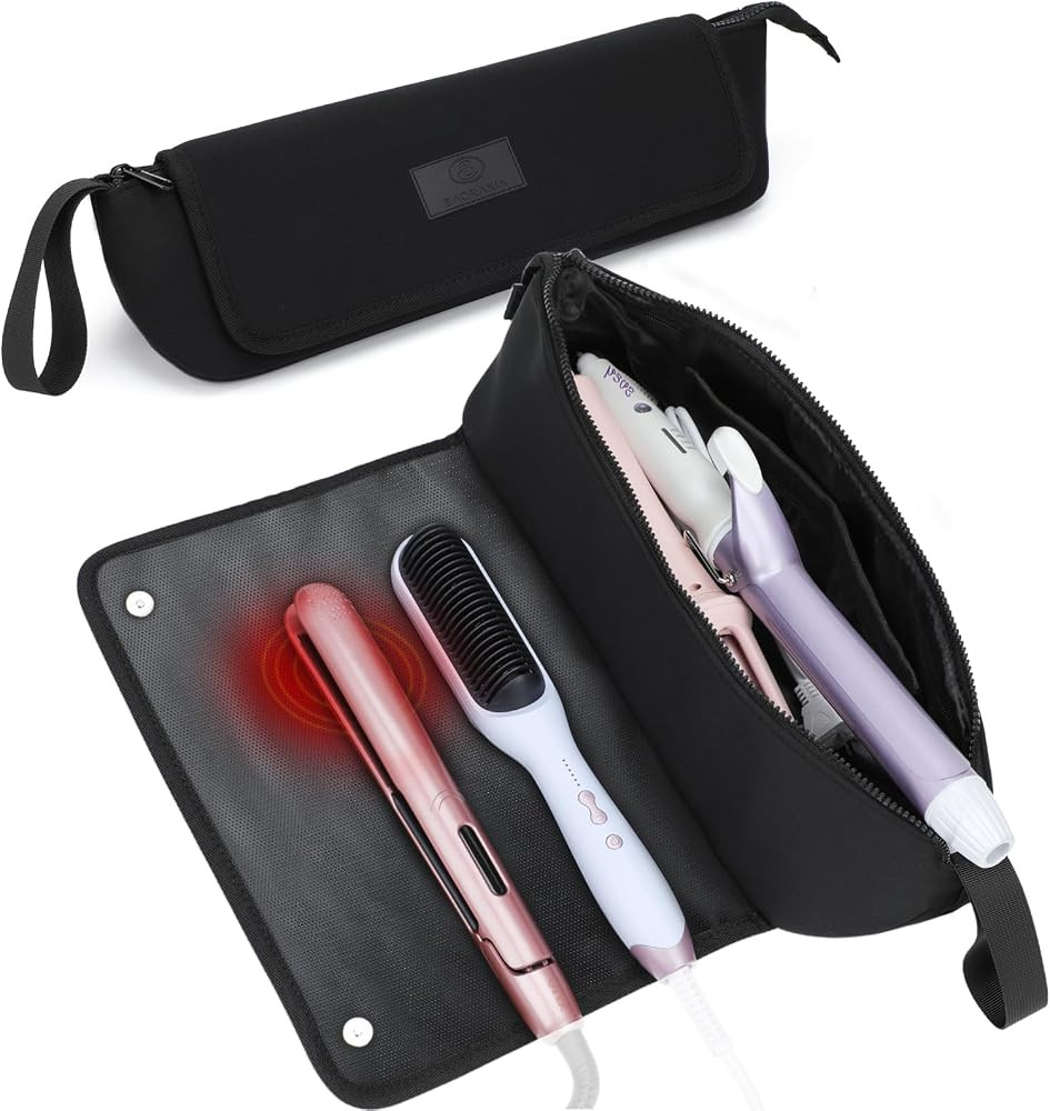 Travel Essentials Neoprene Hair Styler Bag w/Heat Resistant Mat for Flat or Curling Irons, Straig... | Amazon (UK)