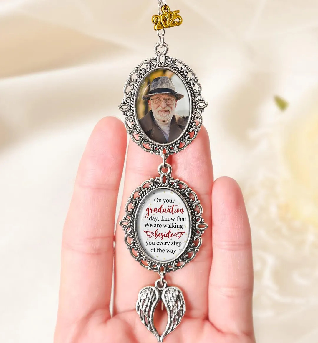 Custom Graduation Tassel Photo Charm With Angel Wings, Graduation Walking Beside You Every Step, ... | Etsy (US)