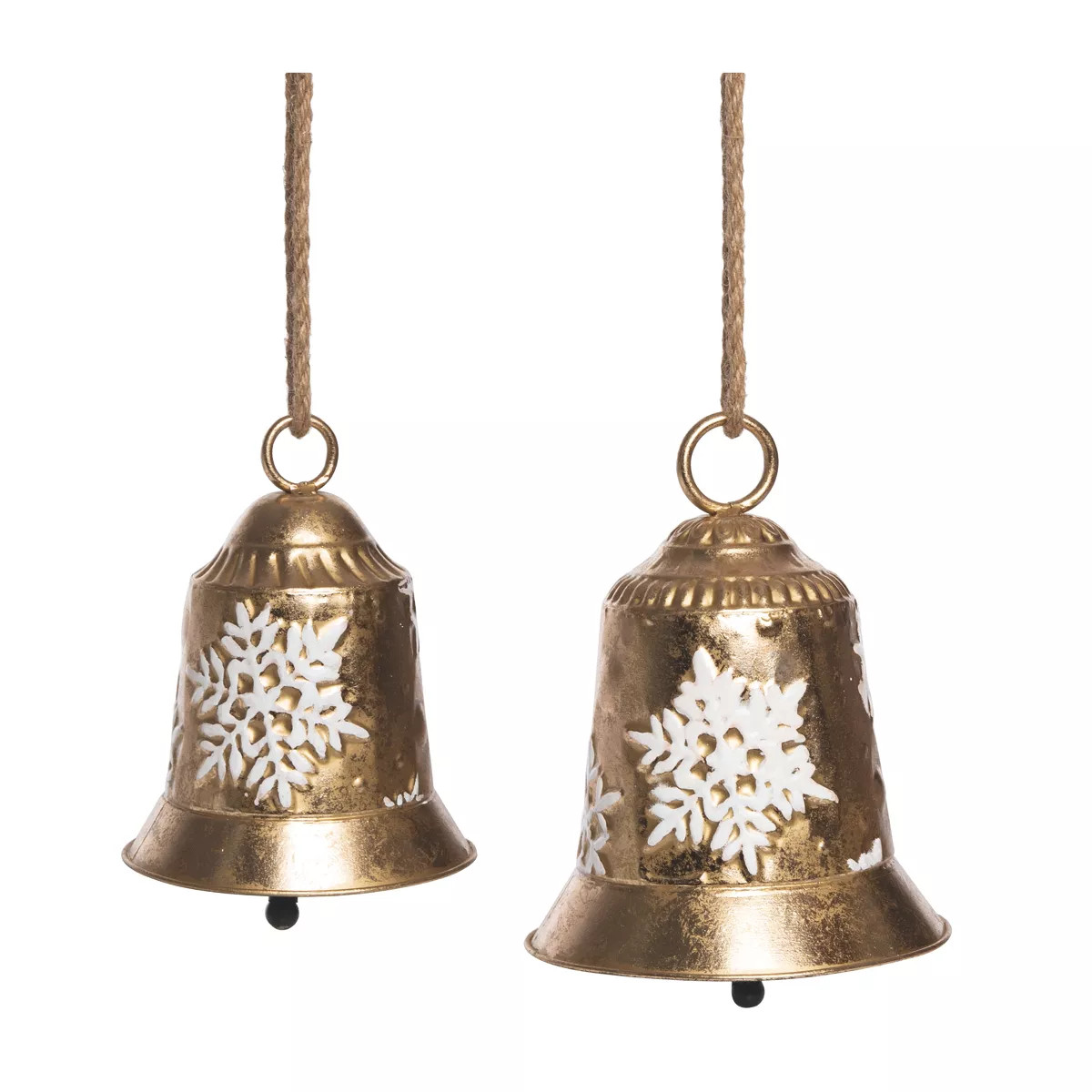 Transpac Metal 9 in. Gold Christmas Embellished Snowflake Bells Set of 2 | Target