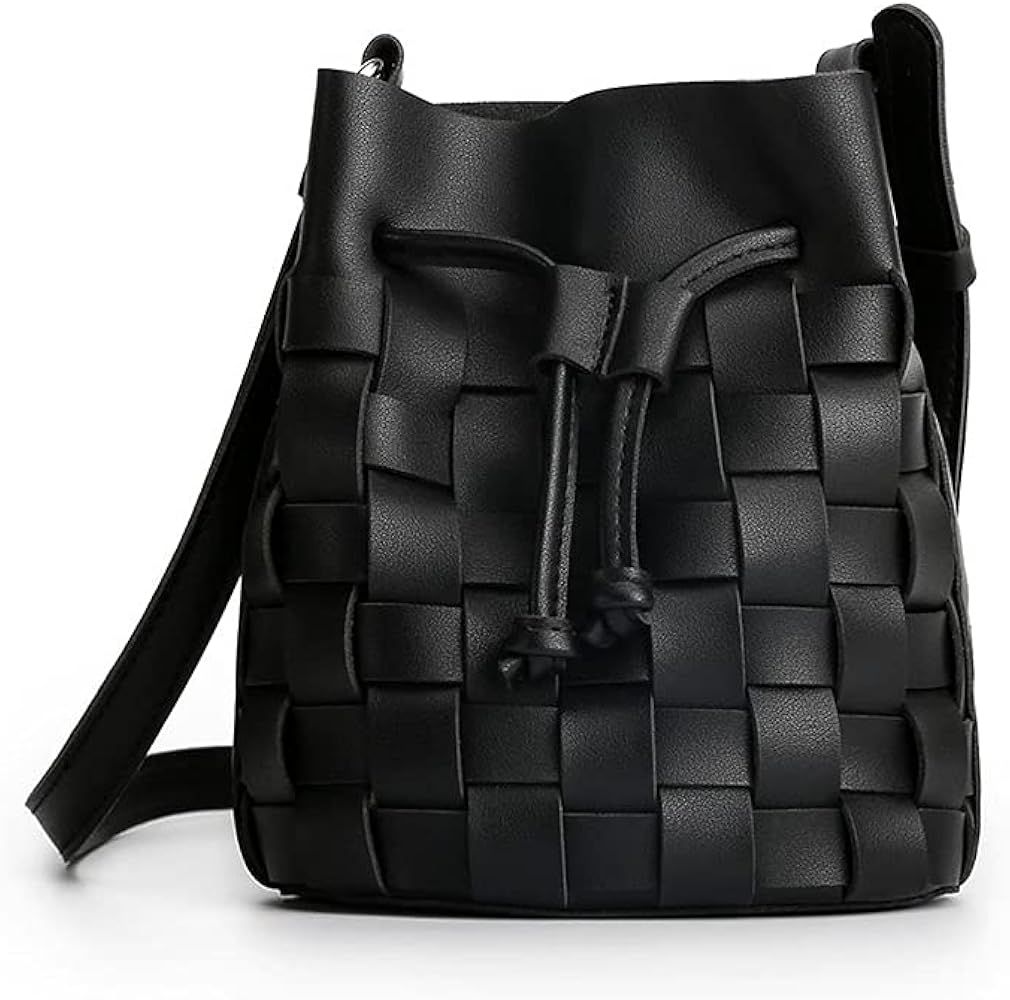 TIJN Woven Bucket Bag for Women Luxury Satchel Handbag with Vegan Leather Mini Crossbody Bag-Ailin/G | Amazon (US)