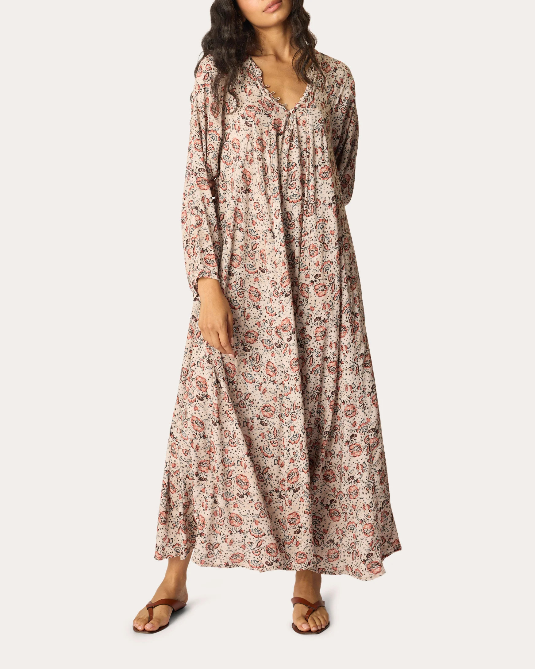 Natalie Martin Women's Fiore Floral Pleated A-Line Maxi Dress in Heirloom Rose Rayon | Olivela