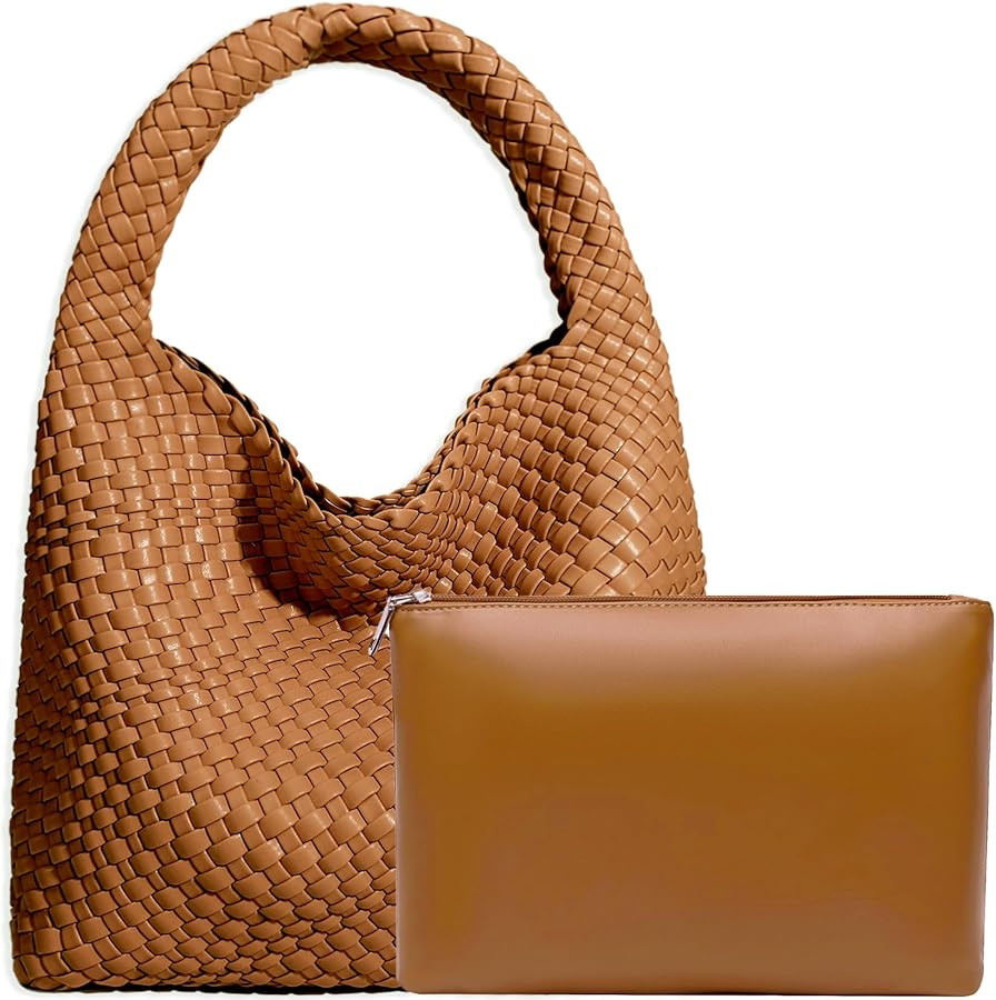 Women Vegan Leather Hand-Woven Tote Handbag Fashion Shoulder Top-handle Bag All-Match Underarm Ba... | Amazon (US)