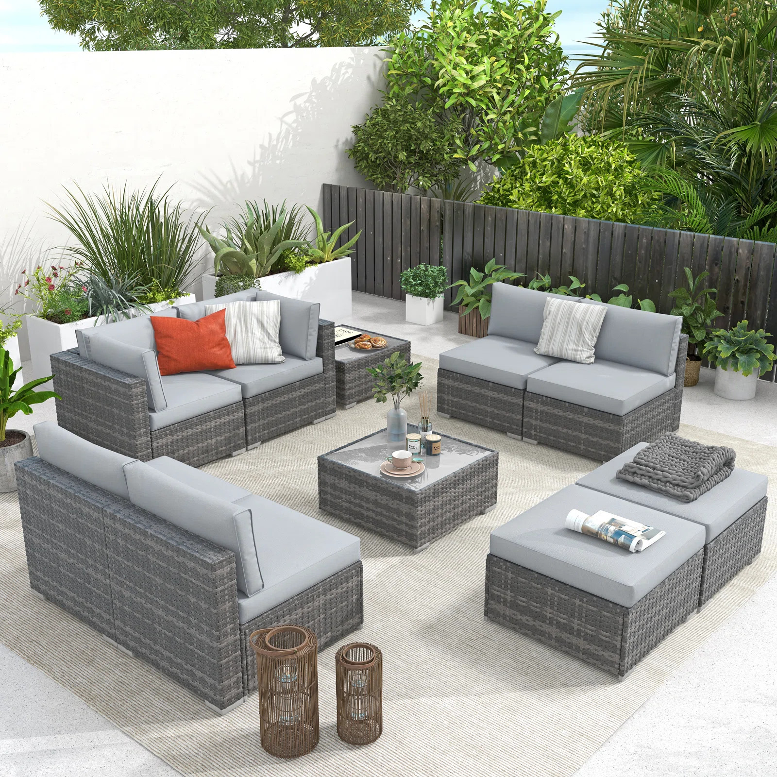 Wicker 8 - Person Modular Patio Conversation Sets with Cushions | Wayfair North America