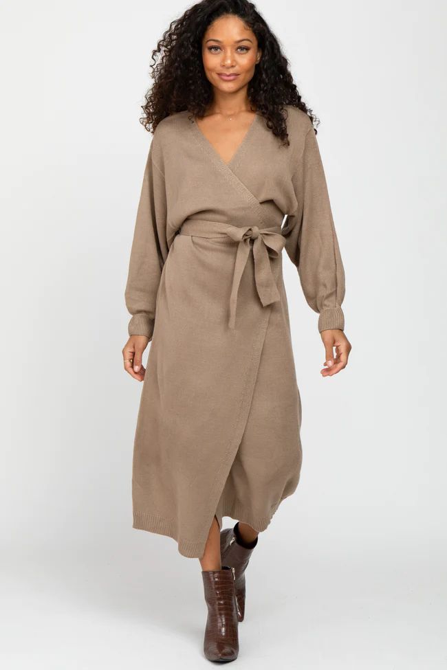 Mocha Wrap Sweater Knit Midi Dress | PinkBlush Maternity