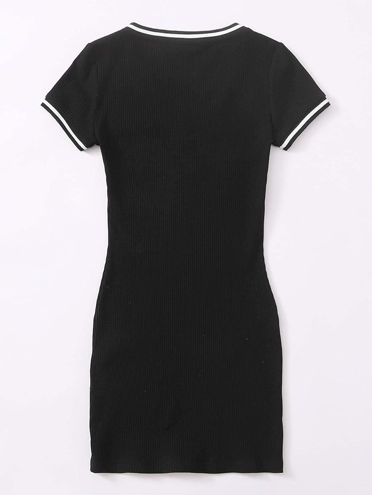 Floerns Women's Short Sleeve V Neck Striped Trim Rib Knit Bodycon Dress | Amazon (US)
