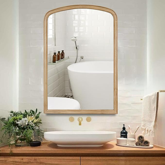 WallBeyond Arched Wall Mirror Wood Framed, 24" x 36" Rustic Farmhouse Wood Arched Mirror for Bath... | Amazon (US)