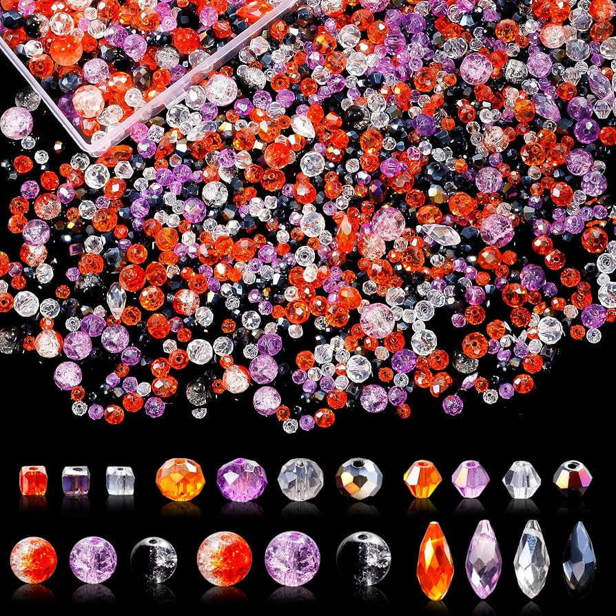 1000pcs Halloween Glass Beads for Jewelry Making Colorful Rainbow Craft Crystal Beads Sparkly Bea... | Amazon (US)
