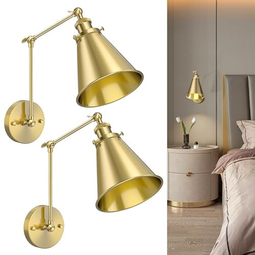 NookNova Swing Arm Wall Sconce, Gold Wall Sconces Wall Lamps Set of 2 Swing Arm Wall Lamp Sconces Wall Decor Set of 2 Bras Bedroom Sconce for Living Room | Amazon (US)