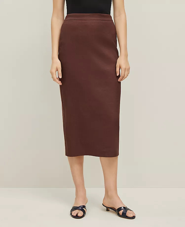 The Clean Midi Skirt in Linen Blend | Ann Taylor