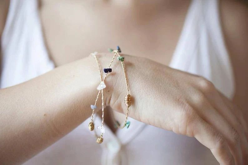 Turquoise, Lapis Lazuli and Moonstone Bangle Bracelet Set made with Recycled Guitar Strings, Supp... | Etsy (US)