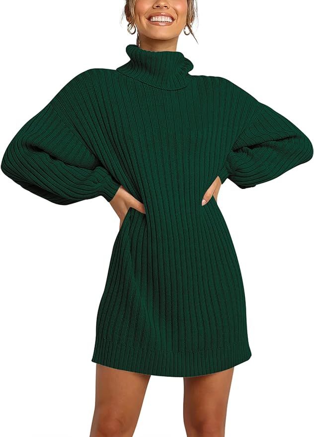 ANRABESS Women Turtleneck Long Sleeve Casual Loose Oversized Baggy Sweater Dress Chunky Warm 240-... | Amazon (US)