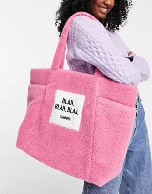 Skinnydip - Blah Blah Blah - Tote tas van teddy in roze | ASOS (Global)
