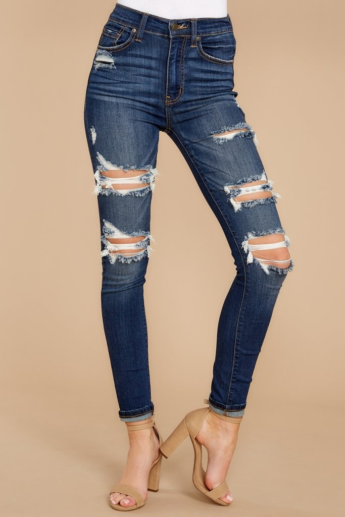 Your Every Whim Dark Wash Distressed Skinny Jeans | Red Dress 