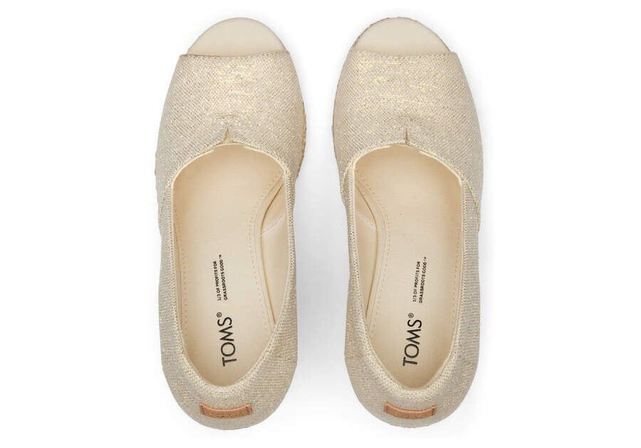 Women's Natural Metallic Michelle Linen Peep Toe Wedge Heel | TOMS | TOMS (US)