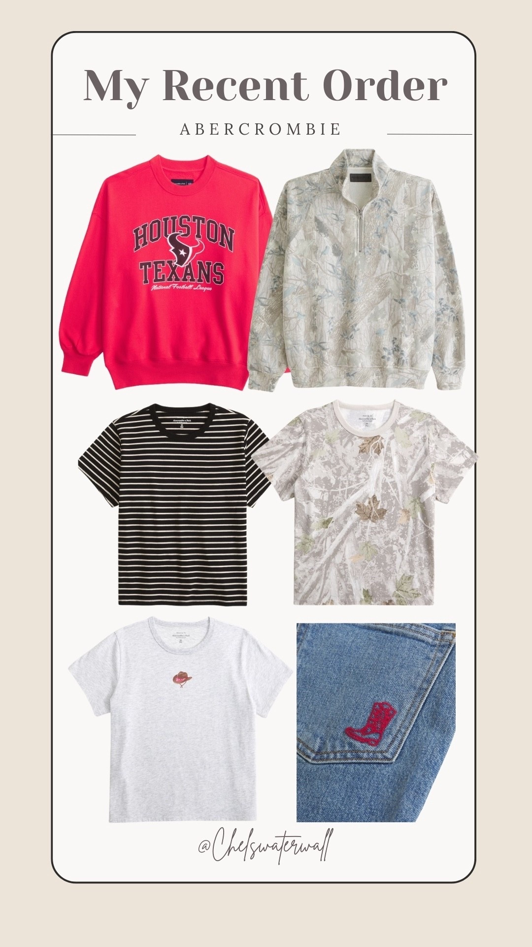 My recent Abercrombie order! Loving the little cowboy hat and boot details. The Texans sweatshirt comes in other teams, too. Perfect for football season ❤️

#LTKSeasonal #LTKStyleTip #LTKSaleAlert