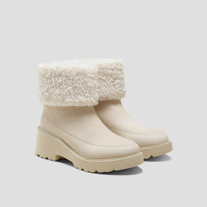 Faux Fur Platform Chunky Wedge Boots（Elaine） | VIVAIA
