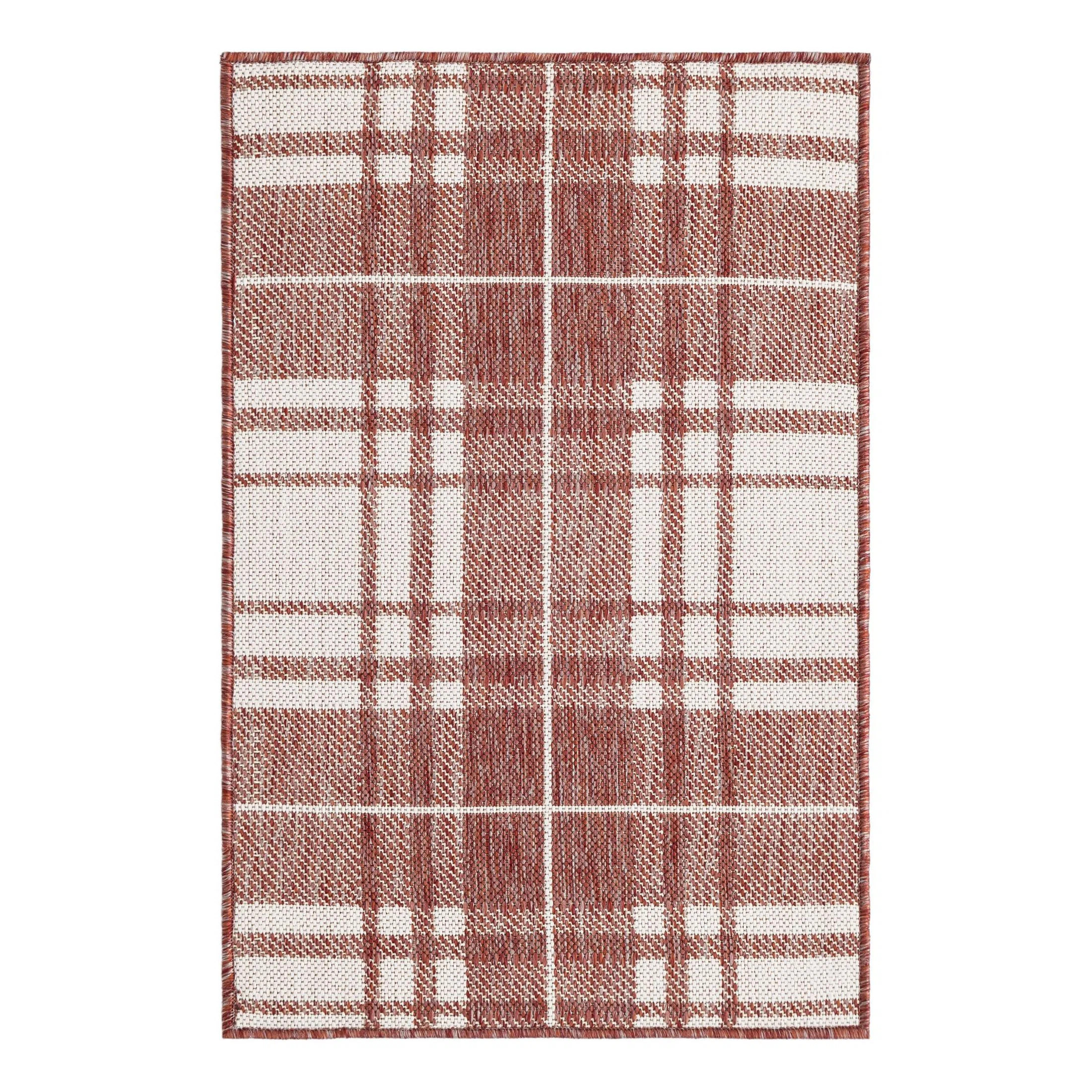 Tereon Plaid Machine Made Power Loom Polypropylene Plastic Area Rug in Red/White | Wayfair North America