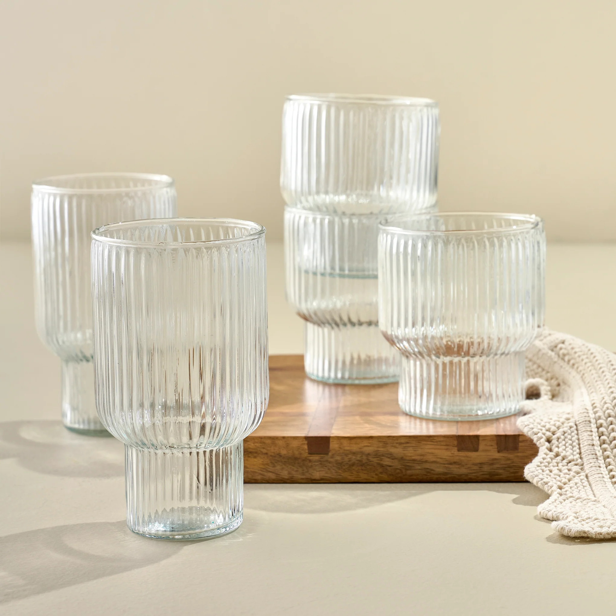 Atlas Ribbed Stacking Glass Tumbler | Magnolia
