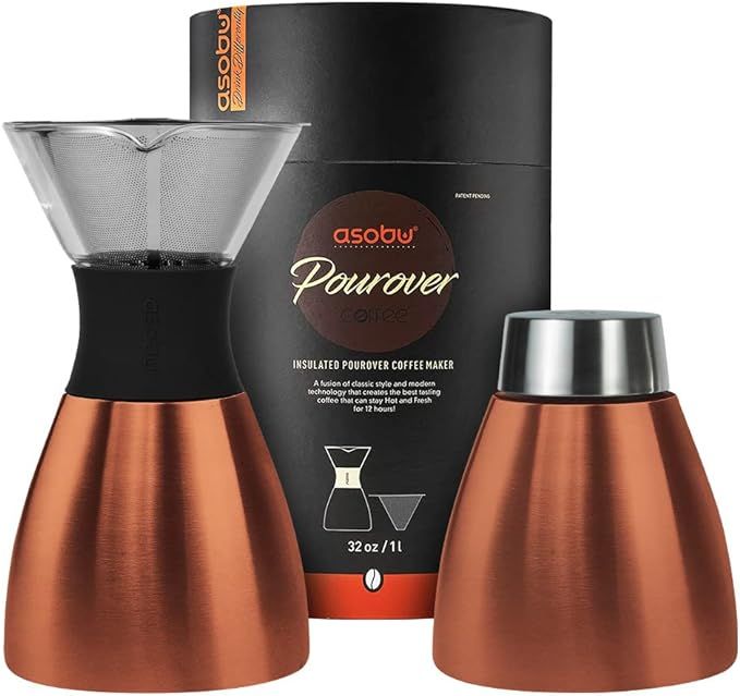 Asobu Insulated Pour Over Coffee Maker (32 oz.) Double-Wall Vacuum, Stainless-Steel Filter and Ta... | Amazon (US)