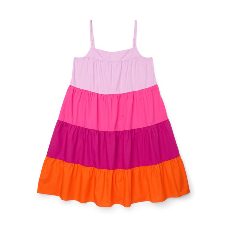 Wonder Nation Girls Tiered Colorblock Dress, Sizes 4-18 & Plus | Walmart (US)