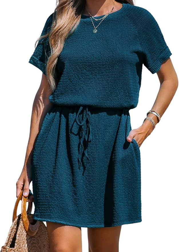 CUPSHE Women's Drawstring Short Sleeve Dress Short Sleeves Mini Dresses Casual Summer | Amazon (US)